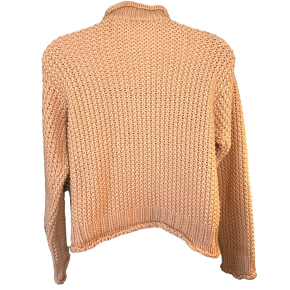 NA-KD Pale Pink Cropped High Neck Chunky Waffle Knit Oversized Pullover Sweater - Picture 5 of 9